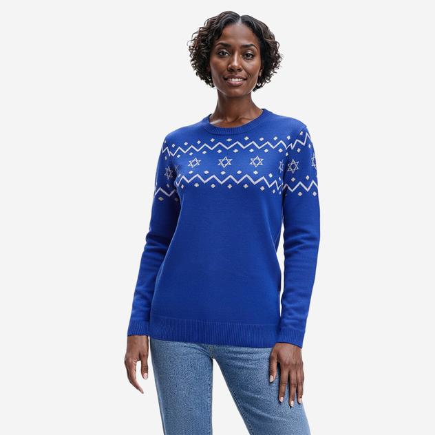 Womens Retrology Long Sleeve Hanukkah Fair Isle Sweater