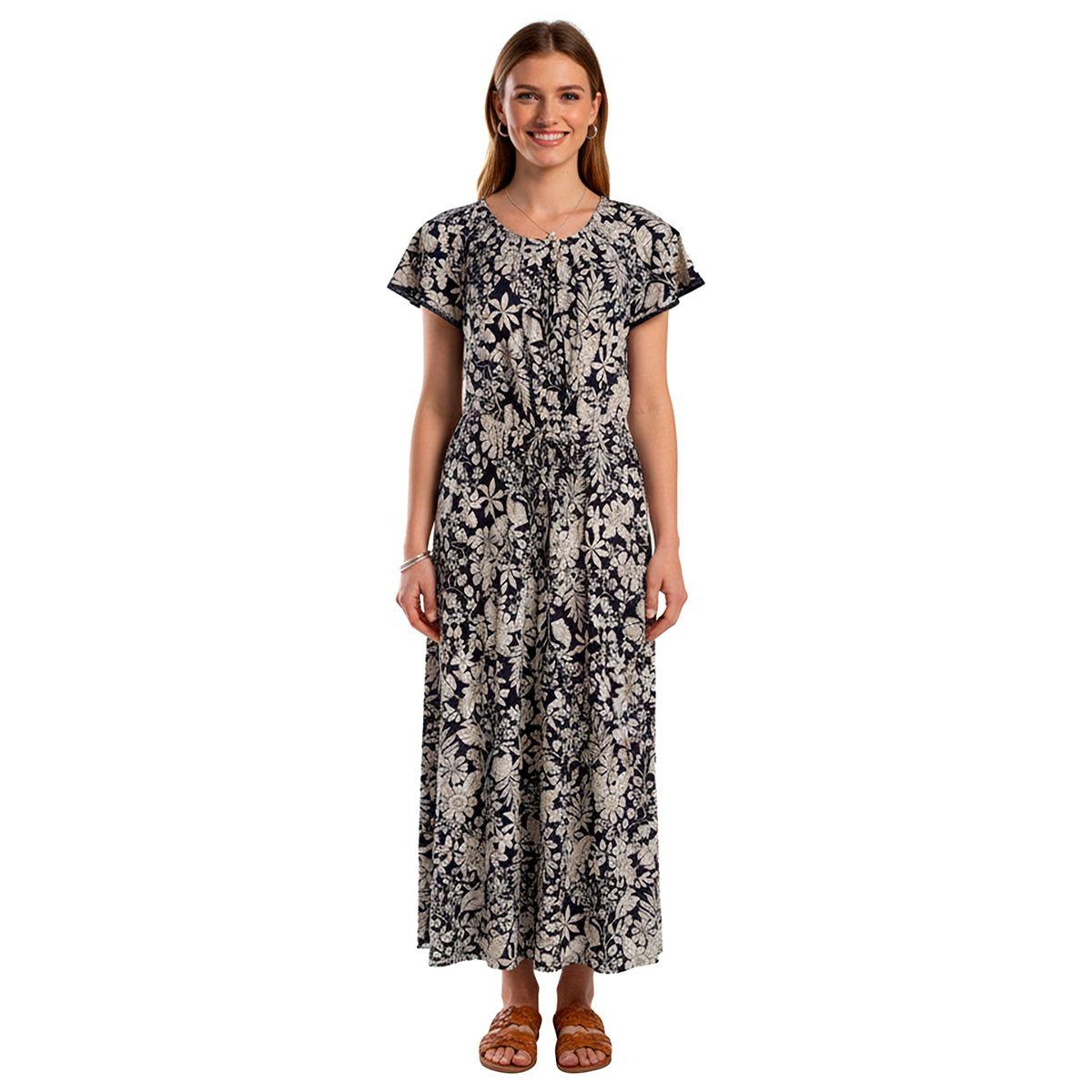 Womens Nautica Flutter Sleeve Floral Tiered Maxi Dress