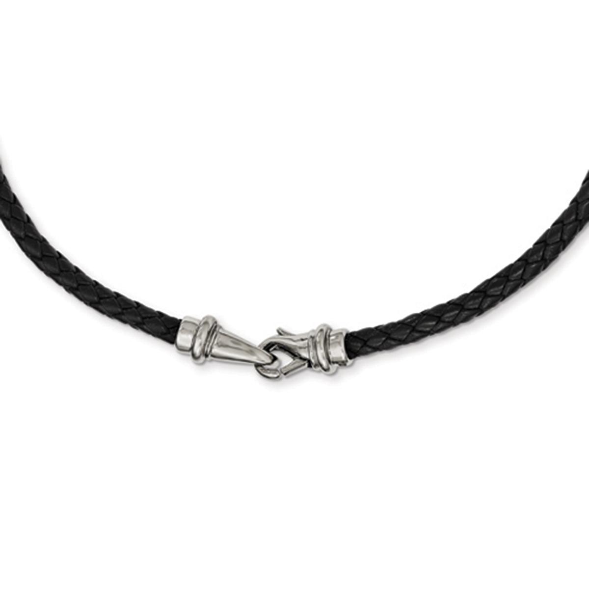 Mens Gentlemen's Classics(tm) Woven Black Leather & Steel Necklace