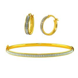 Forever New 18kt. Gold Plated Glitter Bangle & Hoop Earring Set
