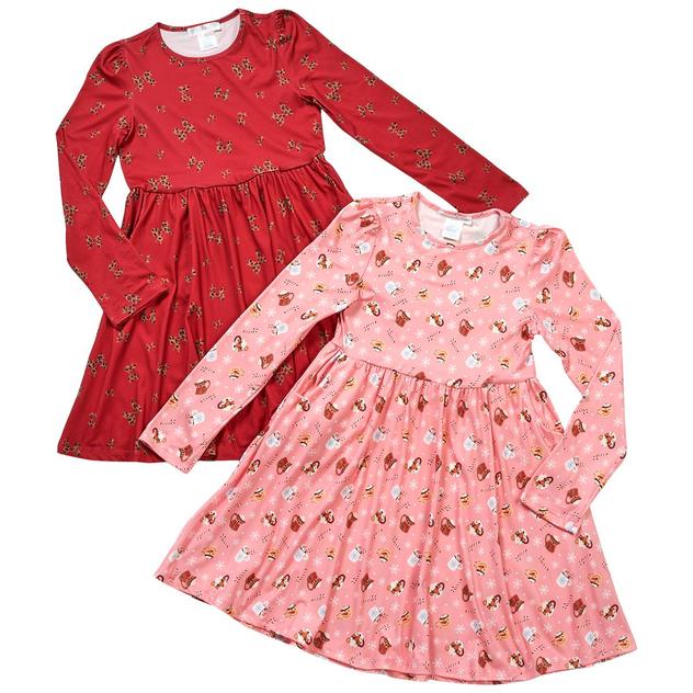 Girls (7-12) Emma & Elsa 2pk. Long Sleeve Mug & Bow Dresses