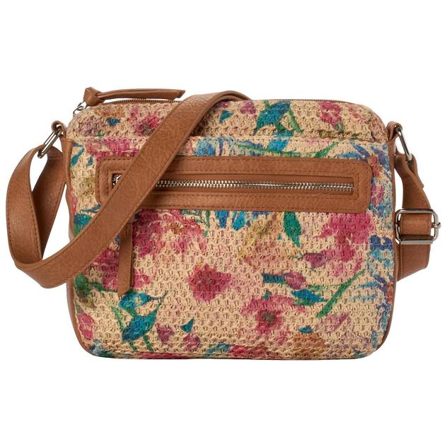 Bueno Floral Staw Top Zip Crossbody  Minibag