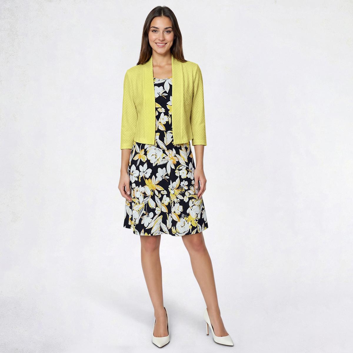 Petite Perceptions 3/4 Sleeve Texture Floral Jacket Dress