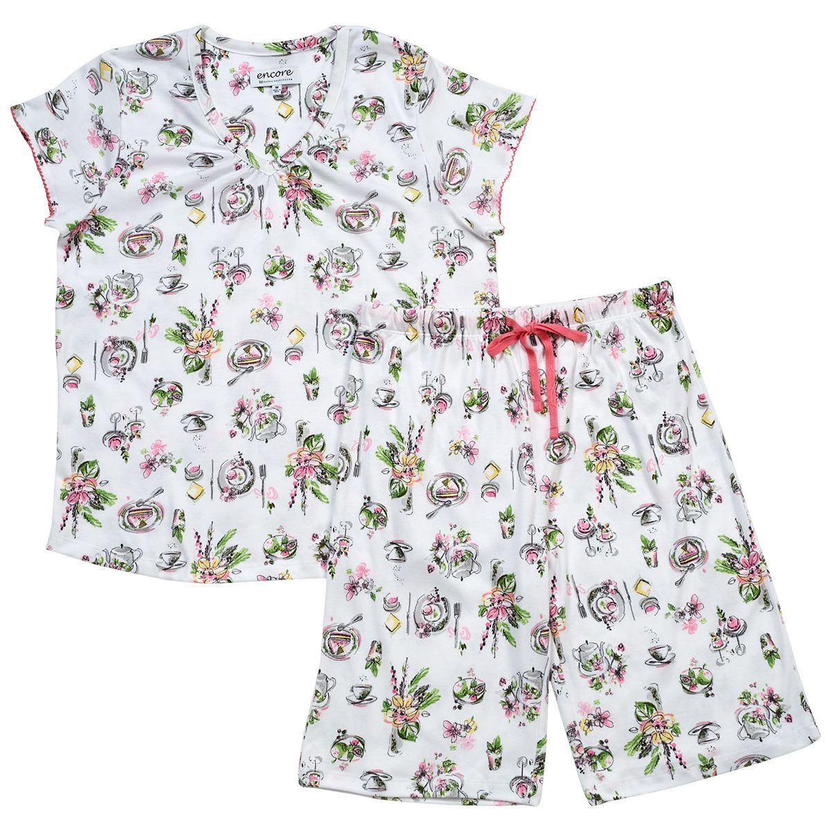 Womens Karen Neuburger Short Sleeve Teatime Bermuda Pajama Set