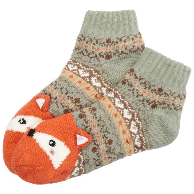 Womens Fuzzy Babba Short Cozy Warmer Ribbed Fox Slipper Socks