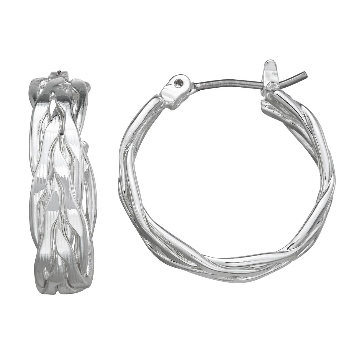 Napier 1in. Silver-Tone Twisted Click-Top Hoop Earrings