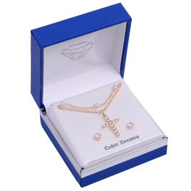 Gold-Tone CZ Cross Pendant & Earring Set