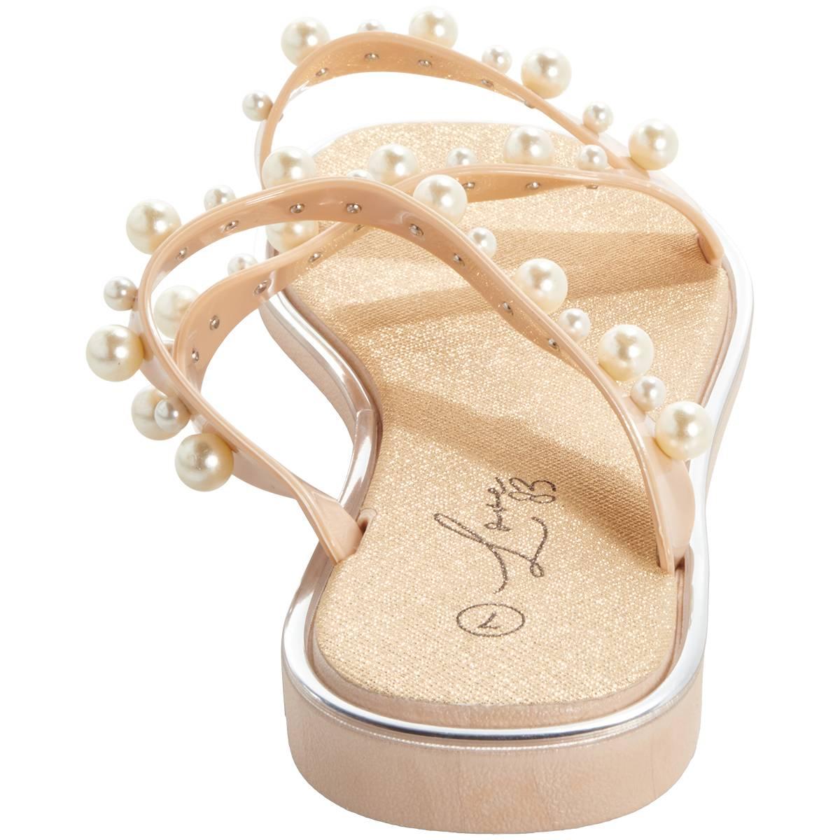 Womens Love 83 Straps with Pearls Slide Tan Sandals