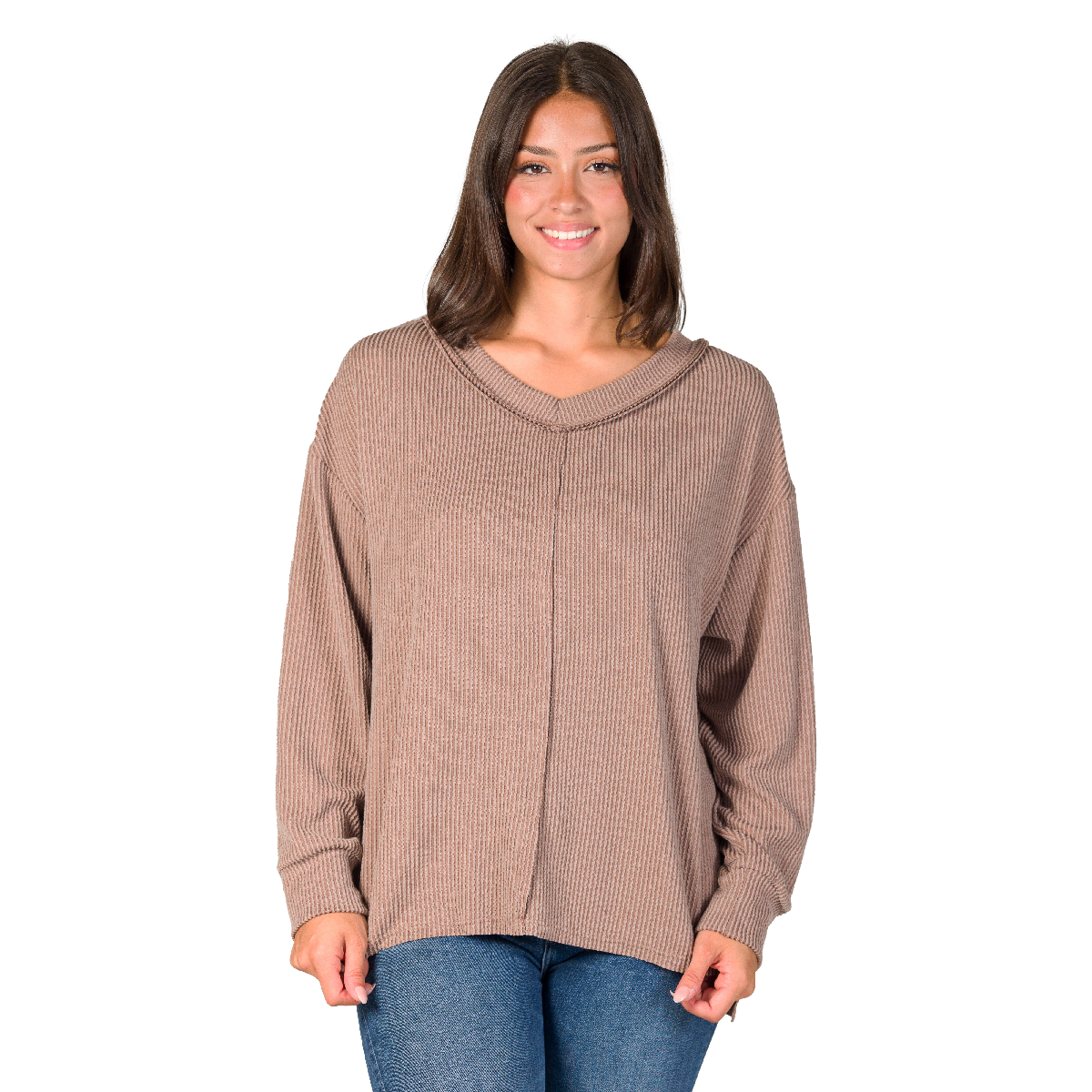 Womens 24/7 Comfort Apparel Relaxed Fit Ribbed Knit Sweater