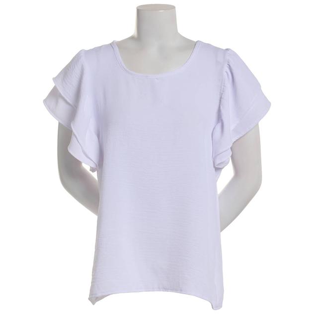 Womens C'est La Vie Double Ruffle Airflow Curved Hem Solid Blouse