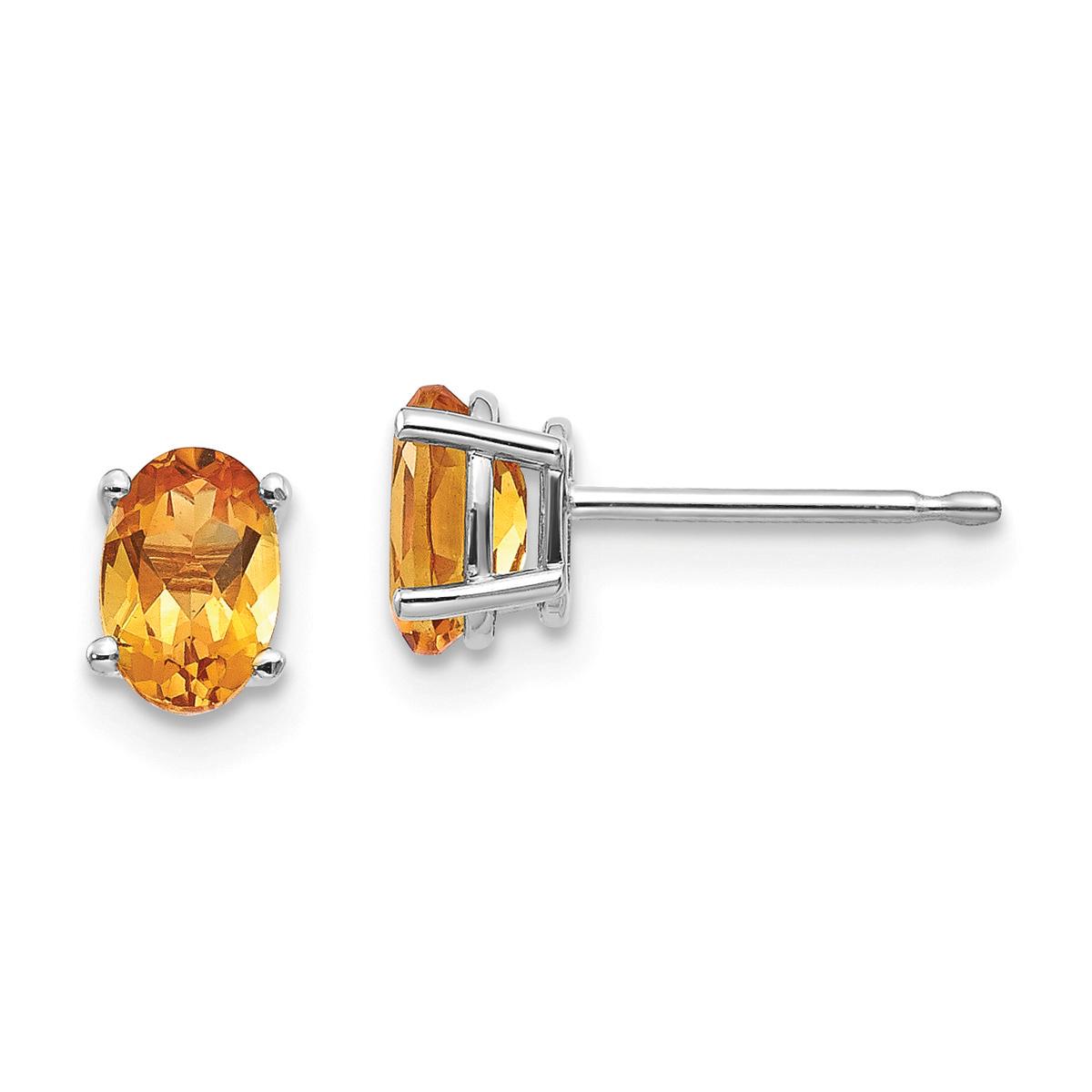 Gemstone Classics(tm) White Gold 6mm. Citrine Stud Earrings