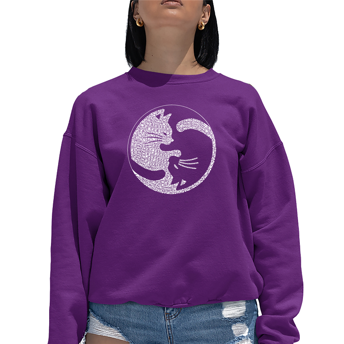 Womens LA Pop Art Yin Yang Cat - Word Art Crewneck Sweatshirt