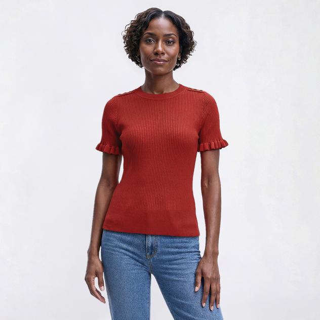 Womans Rio & Rian Solid Ribbed Sweater with Shoulder Buttons