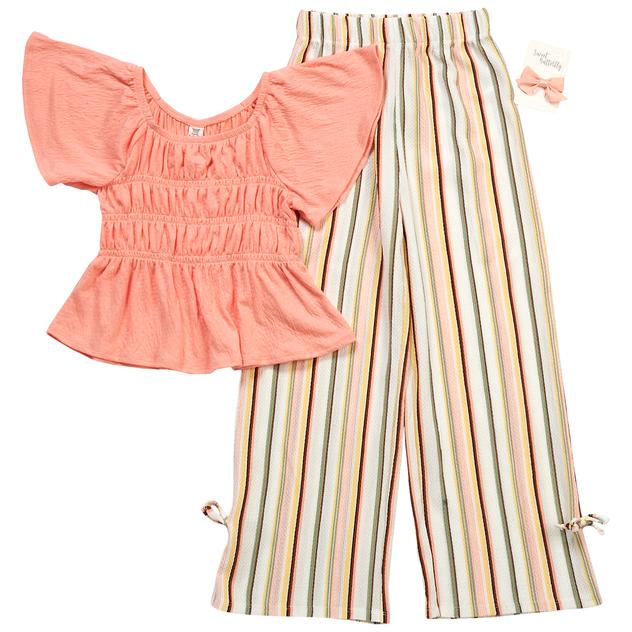 Girls (7-16) Sweet Butterfly® Flutter Smocked Top/Stripe Palazzo