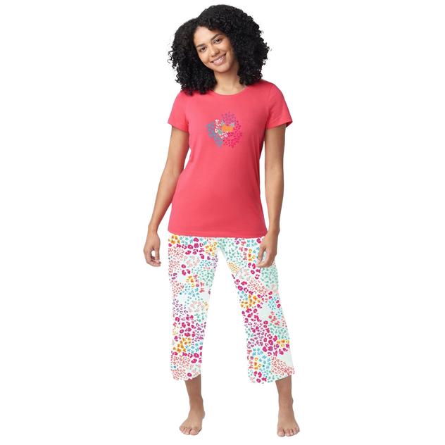 Womens HUE® Fruity Floral Animal Short Sleeve & Capri Pajama Set