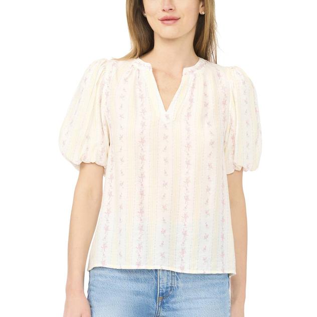 Womens Cece Short Bubble Sleeve Floral Stripe Blouse