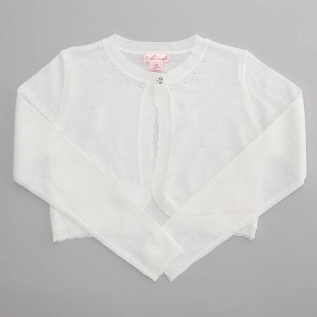 Girls (4-6x) Pink Angel™ Long Sleeve Faux Pearl Solid Cardigan