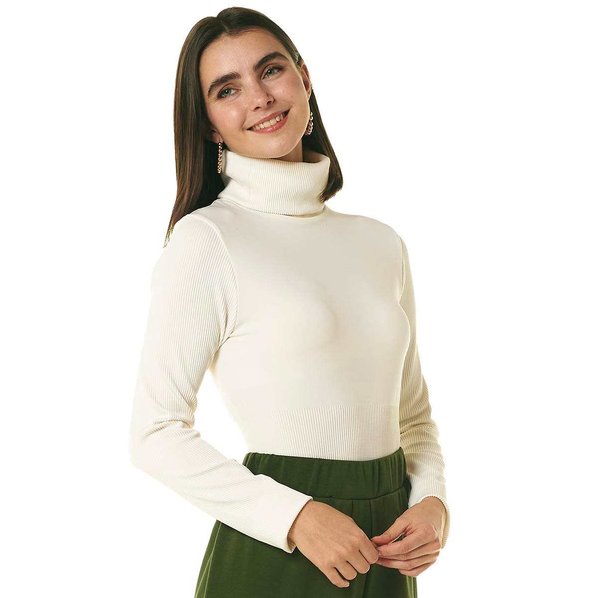 Womens Runway Ready Seamless Long Sleeve Turtleneck Tee - White