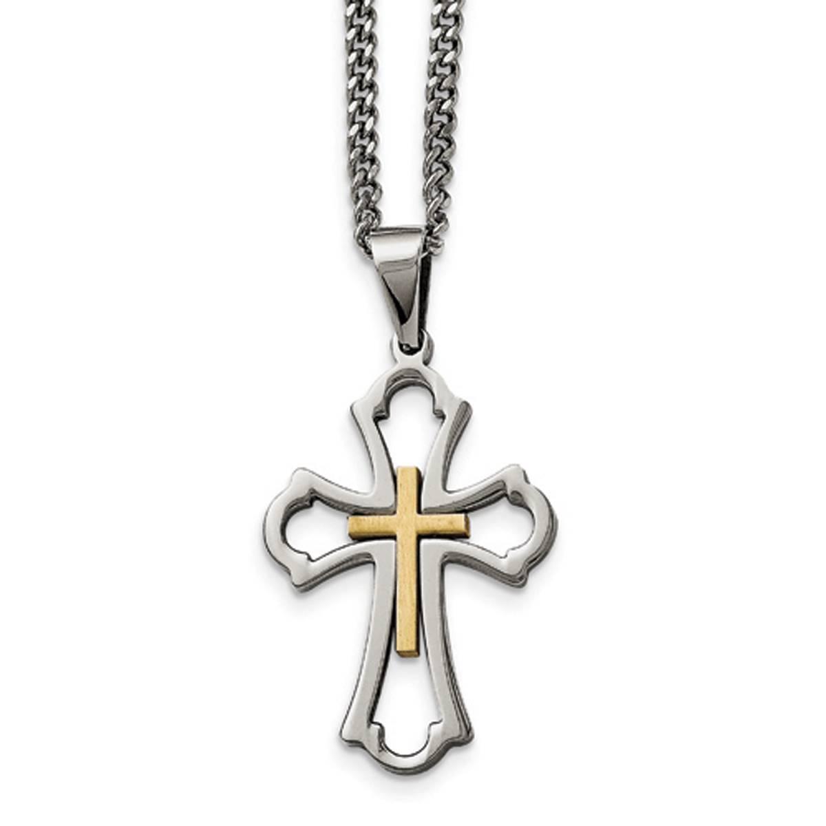 Mens Gentlemen's Classics(tm) Yellow Gold Plated Cross Necklace