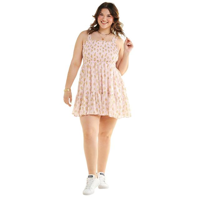 Juniors Plus No Comment Smoked Bodice Tier A-Line Dress