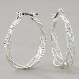 Design Collection Silver Braided Polished Hoop Earrings
