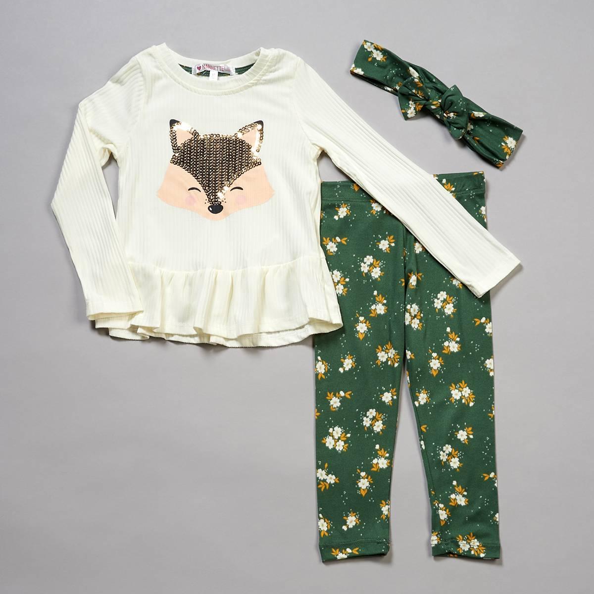 Toddler Girl Nannette Fox Top & Floral Leggings Set with Headband