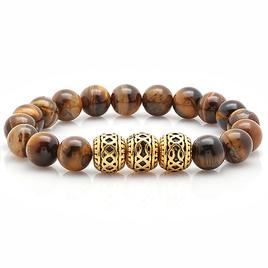 Mens Tiger Eye & 18kt. Gold Plated Beaded Bracelet
