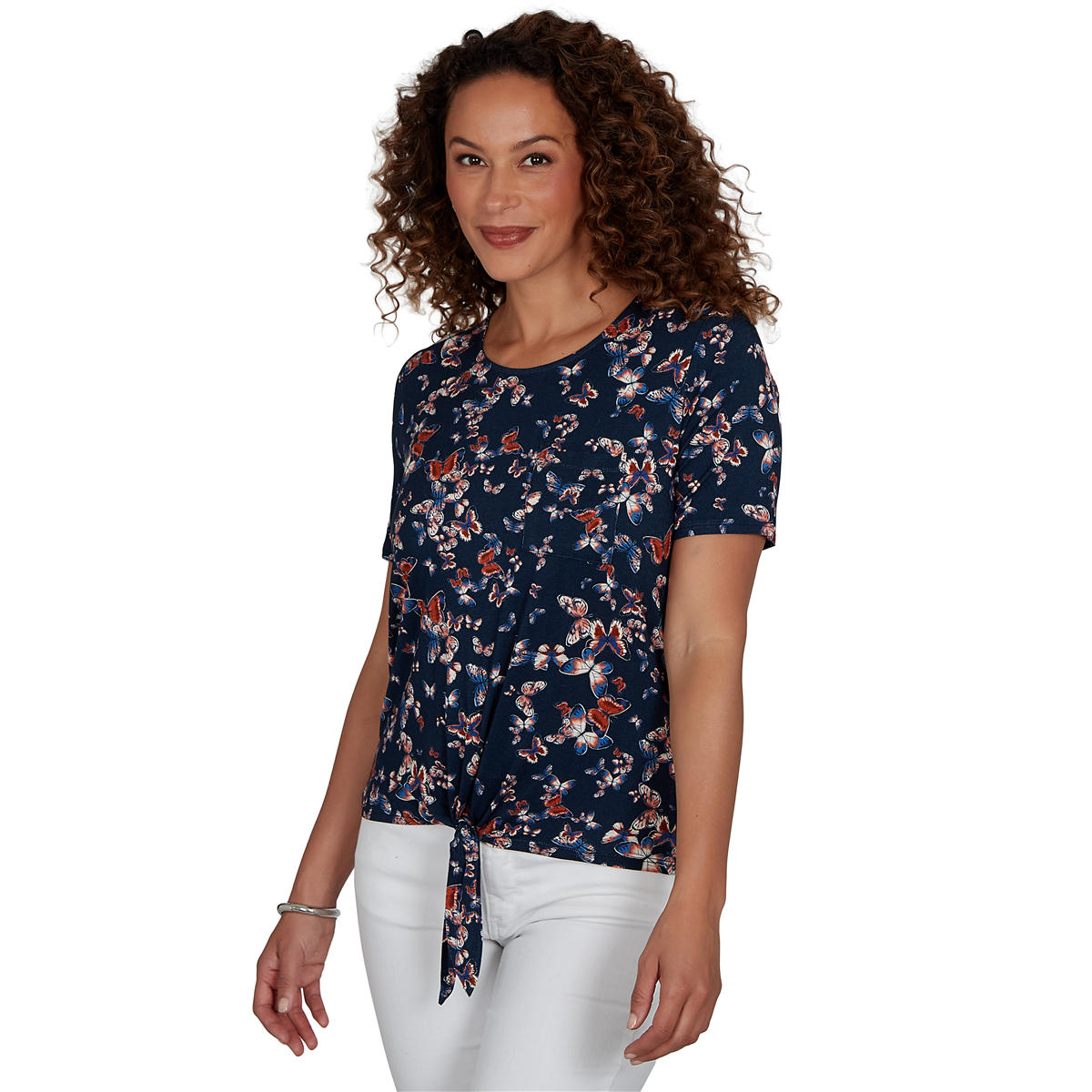 Womens Emaline Key Items Short Sleeve Tie Hem Butterfly Blouse