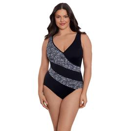 Womens Great Lengths Geometric V Neck One Piece Swimsuit