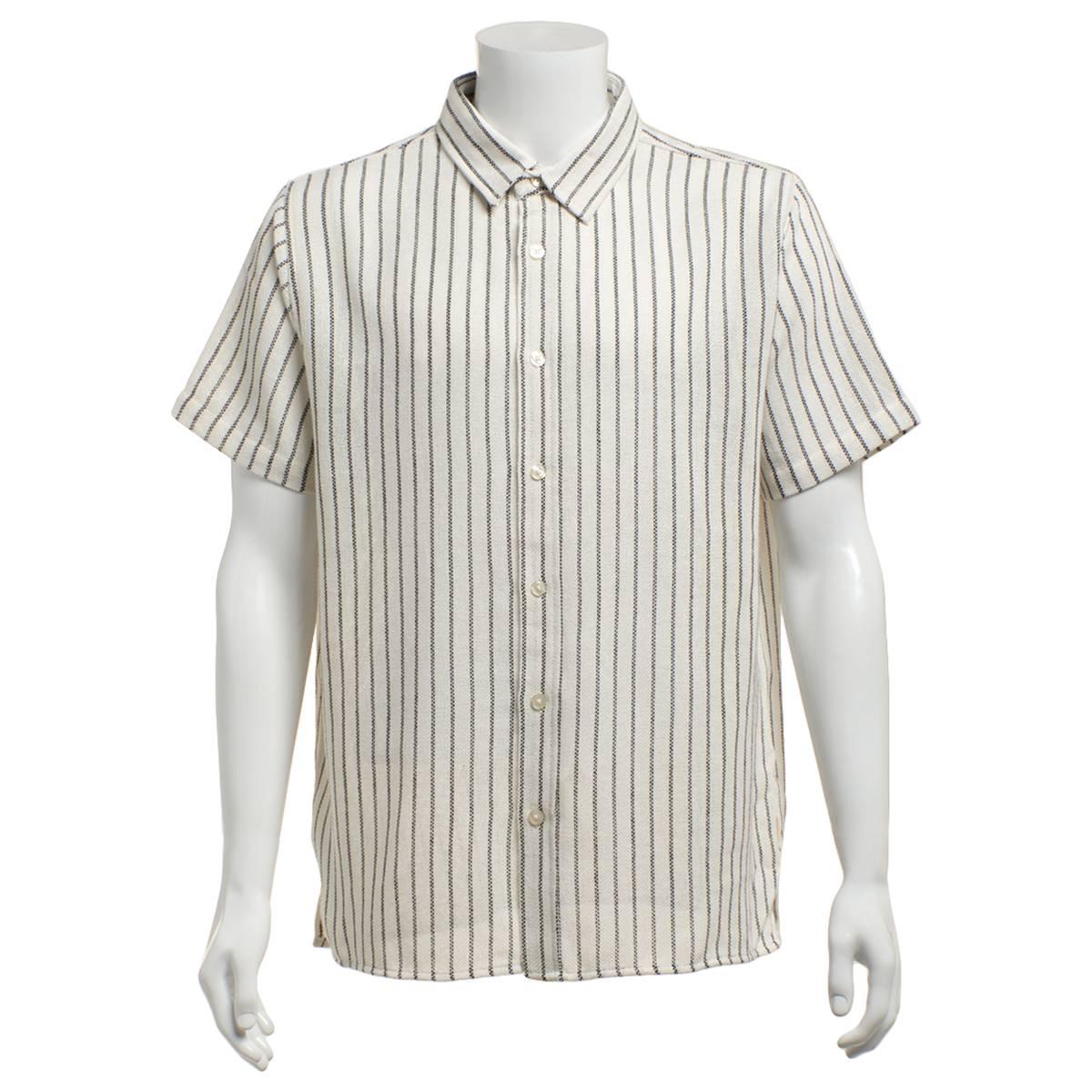 Young Mens VSTR Vertical Stripe Textured Shirt - White/Black
