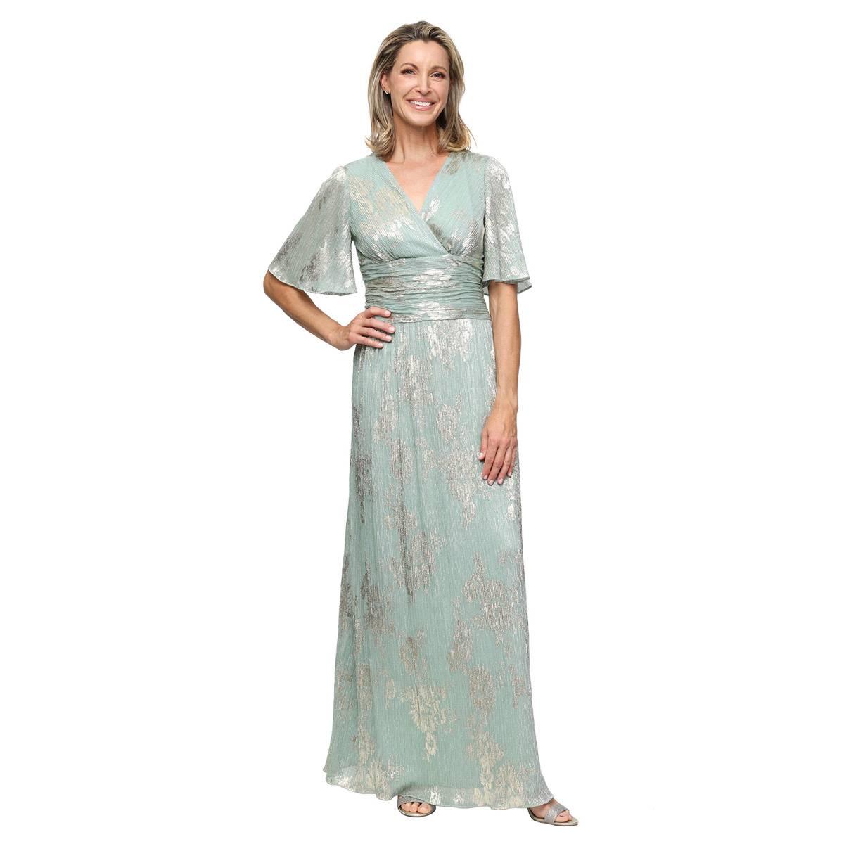 Womens SLNY Flutter Sleeve Foil Print Gown