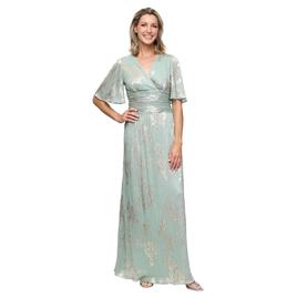 Womens SLNY Flutter Sleeve Foil Print Gown