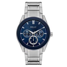 Mens RELIC by Fossil Silver-Tone Blue Sunray Dial Watch - ZR77344