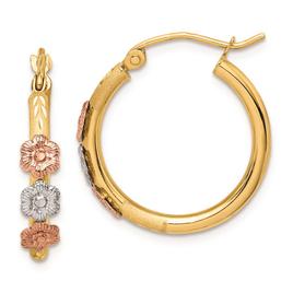 Womens Gold Classics(tm) 14k Tri-Color Flower Hoop Earrings