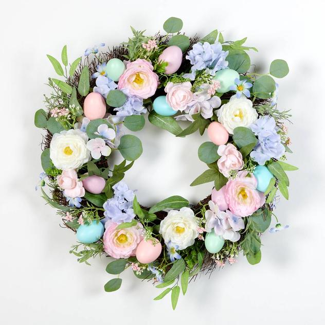 Easter Egg/Ranunculus Spiral Vine Wreath