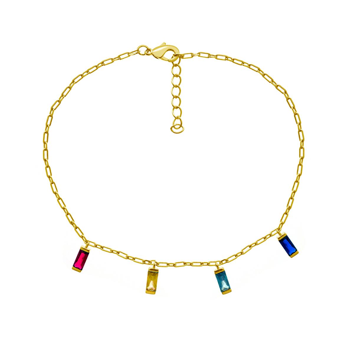 Barefootsies Gold Plated Multi Color Cubic Zirconia Drop Anklet