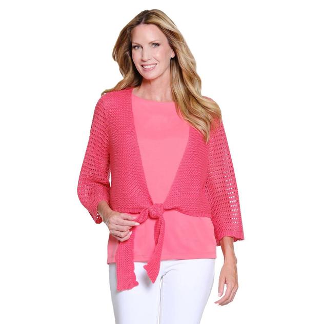 Womens Multiples 3/4 Sleeve Tie Front Open Knit Cardigan