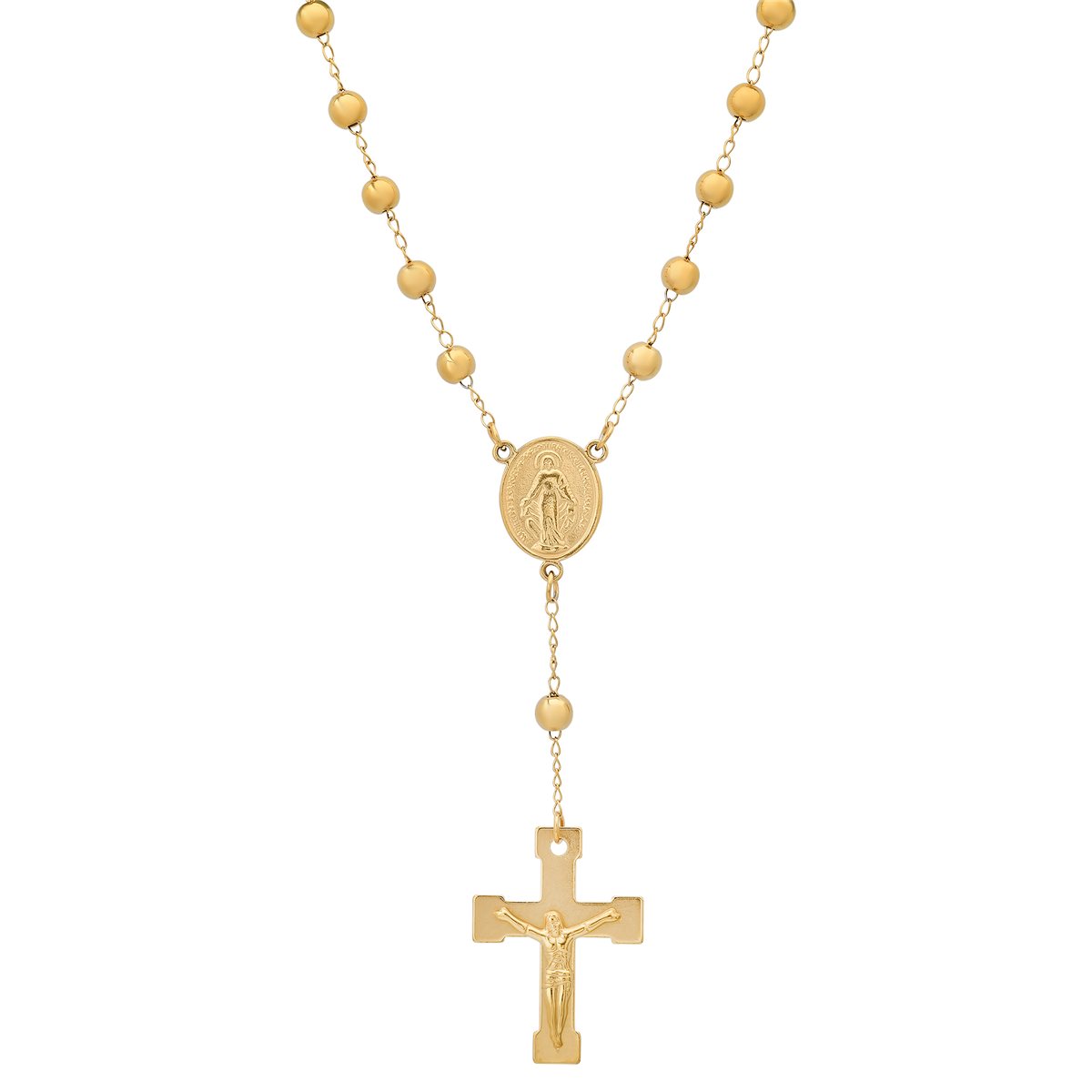 Mens Iron Saints 18kt. Gold Plated Rosary with Cross & Crucifix