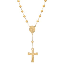 Mens Iron Saints 18kt. Gold Plated Rosary with Cross & Crucifix