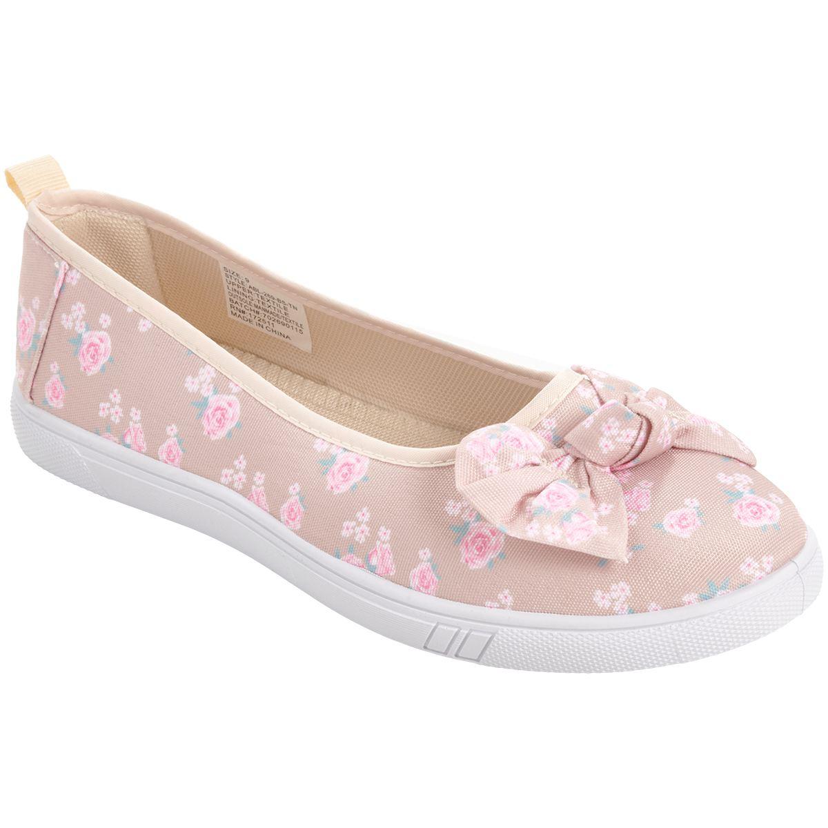 Womens Ashley Blue Floral Canvas Flats with Bow