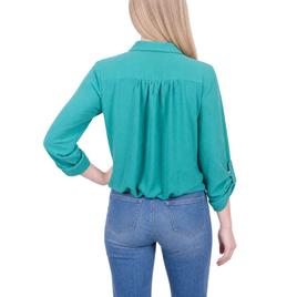 Womens NY Collection 3/4 Sleeve Roll Tab Casual Button Down