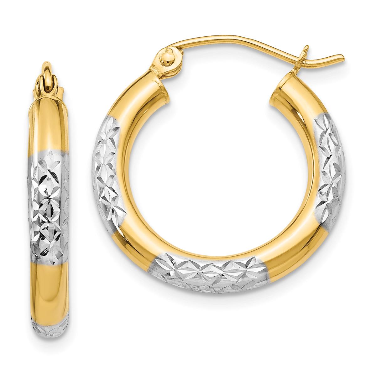 Gold Classics(tm) 14kt. Gold & Rhodium 3mm Hoop Earrings