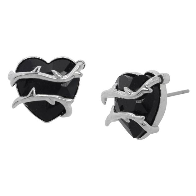 Betsey Johnson Black Stone Barbed Wire Heart Stud Earrings