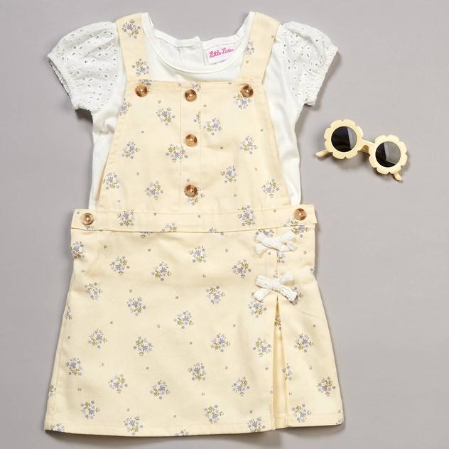 Girls (4-6x) Little Lass® 2pc. Print Floral Denim Jumper Set