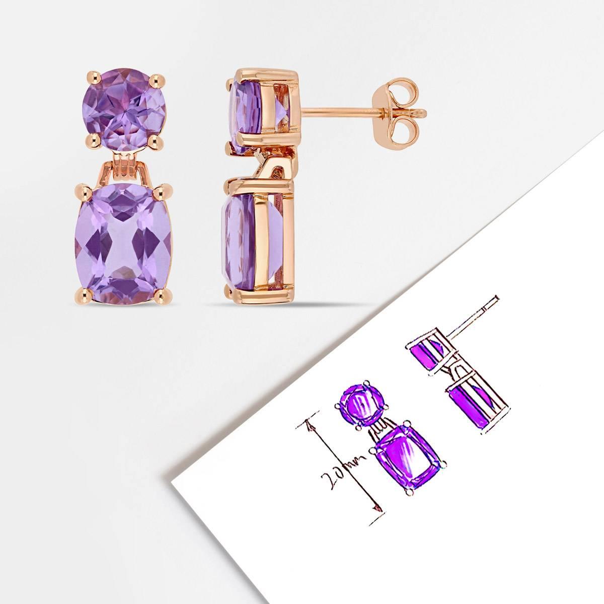 Sophia B 8ctw.  Amethyst 2-Stone Dangle Earrings