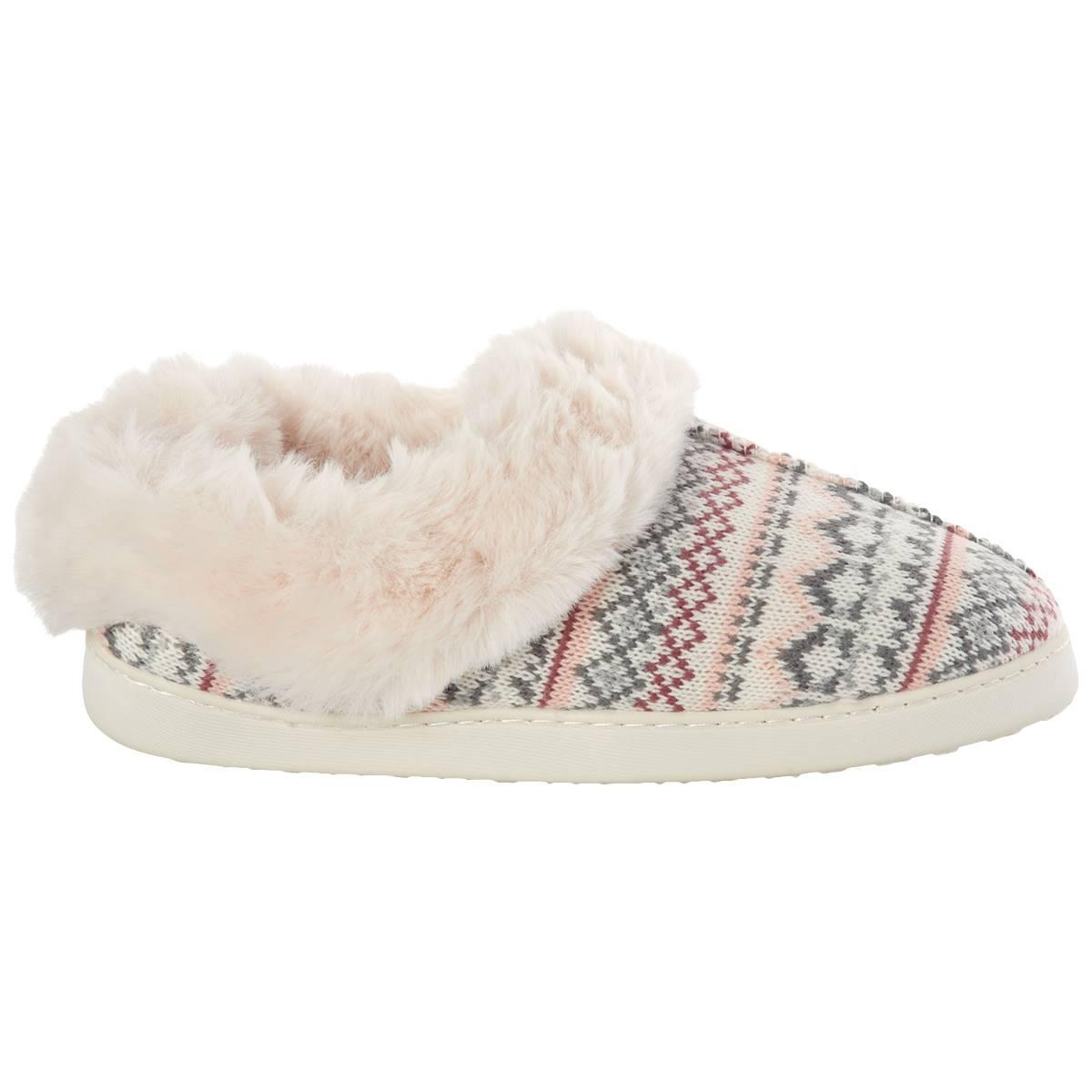 Womens Cuddl Duds® Fair Isle Knit Clog Slipper w/ Faux Fur Collar