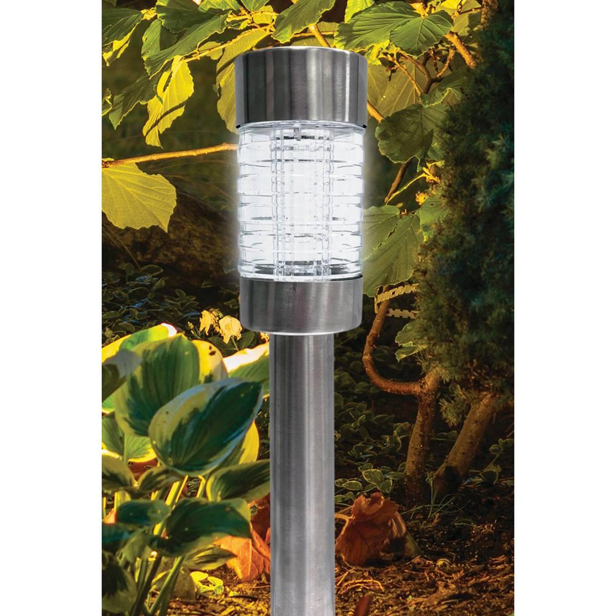 Solar Stainless Steel Lawn Stake LED Light with Glass Lens