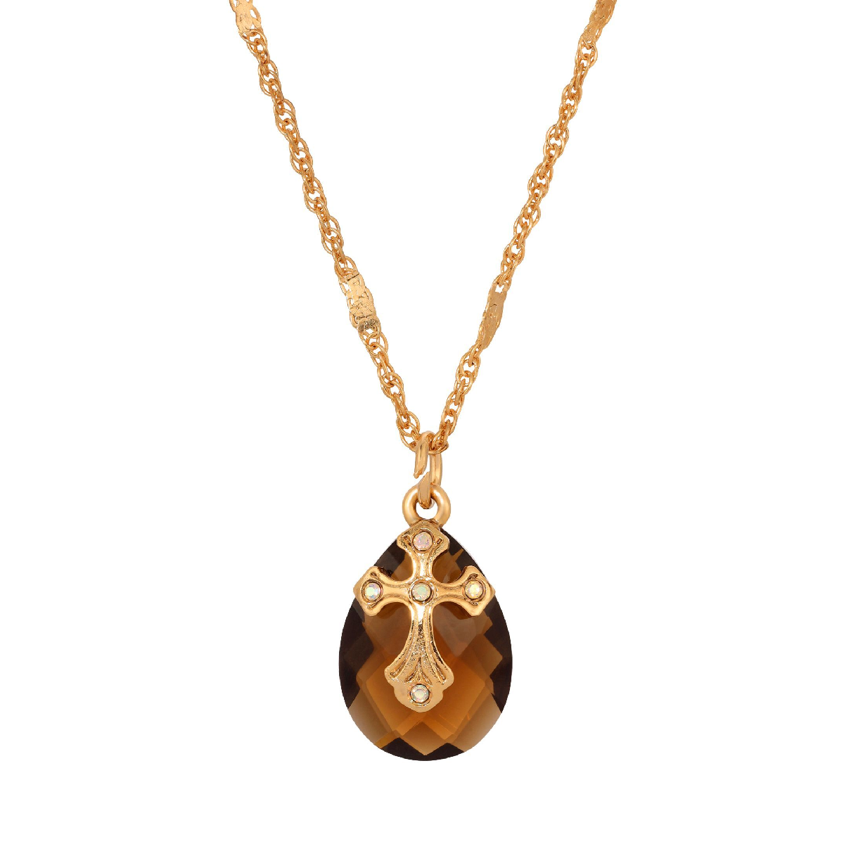 Symbols of Faith 14kt. Gold Dipped Oval Glass Crystal Necklace