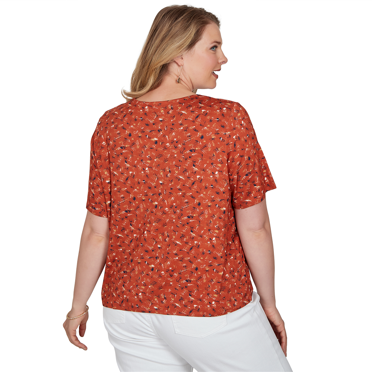 Plus Size Emaline Key Items Short Sleeve Abstract Tie Hem Blouse