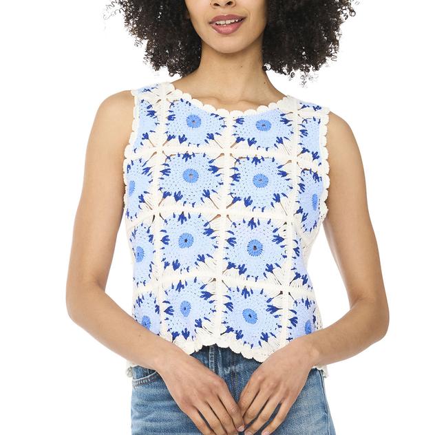 Womens Cece Sleeveless Floral Crochet Sweater